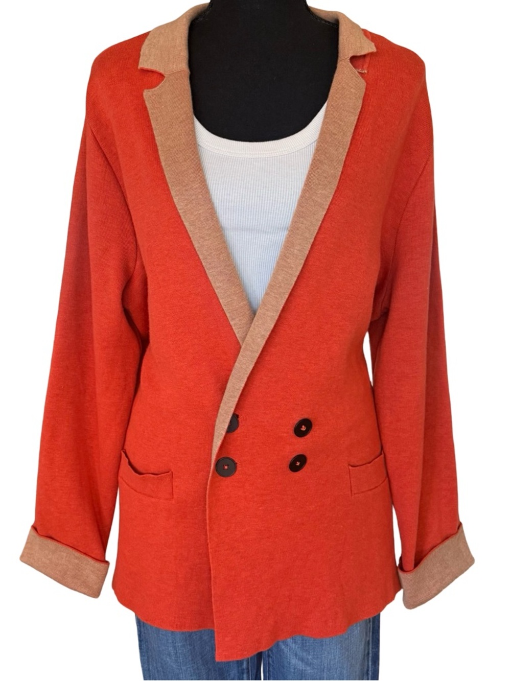 Nic + Zoe Orange Colorblock Knit Cardigan Blazer - Size XL